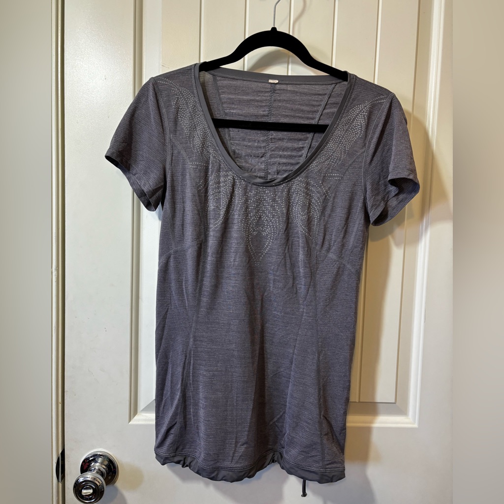 Lululemon Tee T-Shirt Top Gray Drawstring Waist Size 6 D0